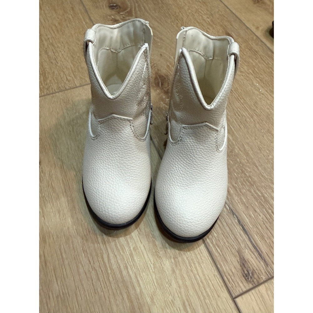 Cat & Jack Toddler Girls White Western Cowboy Boots Side Zip Size 7 - Picture 2 of 6
